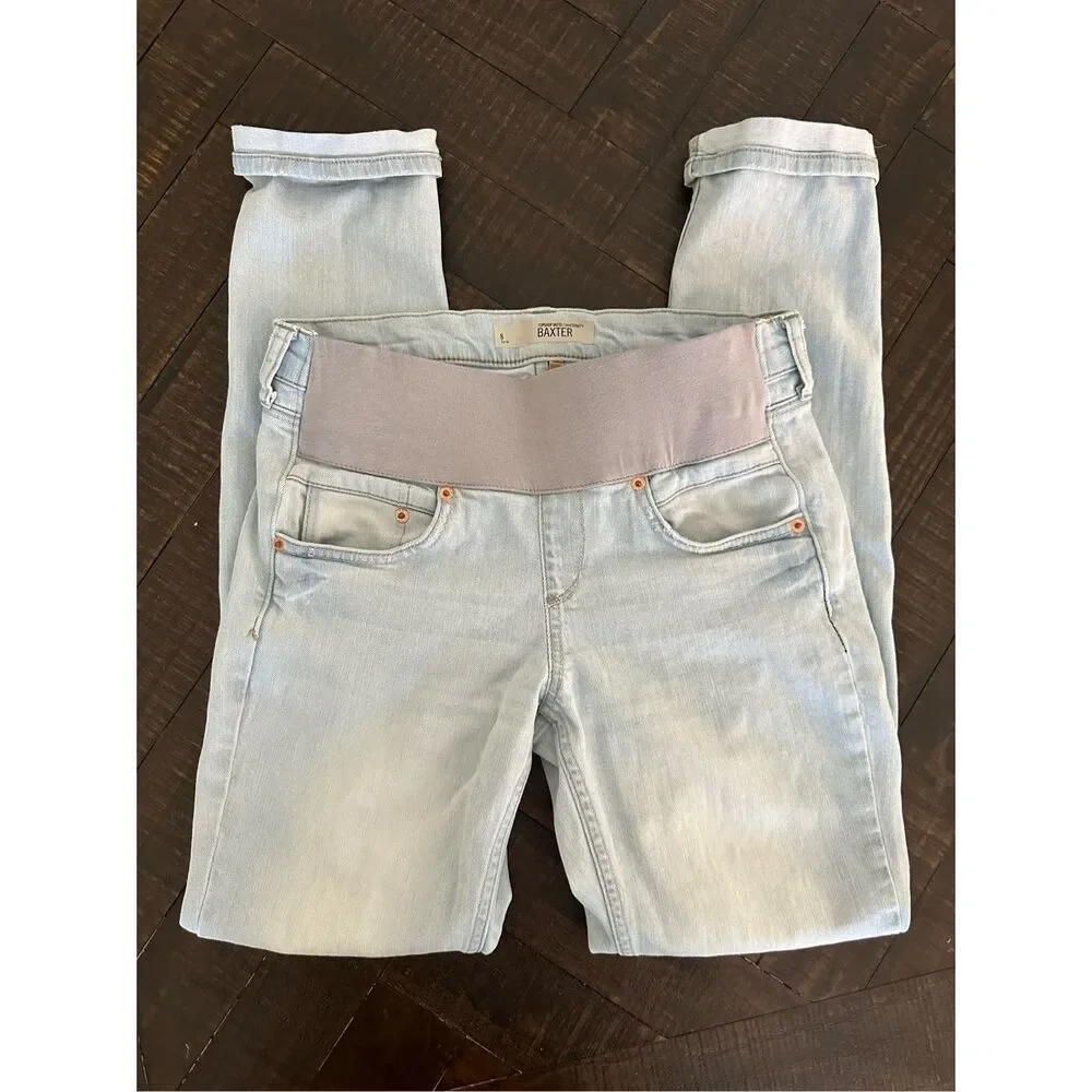 Topshop Moto Maternity Light Wash Cuffed Baxter Jeans With Bellyband Size 8 - Picture 3 of 5